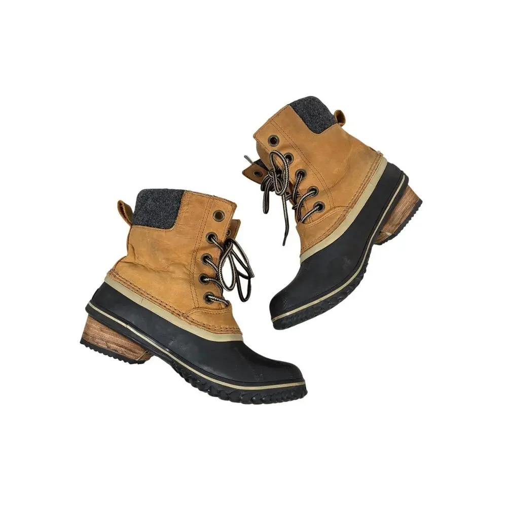 Sorel Boots Womens 8 Elk Tan Slimpack II Lace Duck Boot Waterproof Block Heel